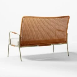 Colombe Green Metal And Rattan Outdoor Loveseat With Ivory Sunbrella® Cushions 10 Colombe Green Metal And Rattan Outdoor Loveseat With Ivory Sunbrella® Cushions -Furniture Sales Store ColombeVertLoveseat3QBSSS23