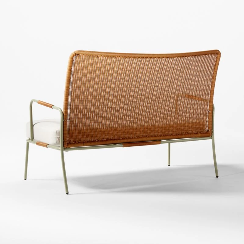 Colombe Green Metal And Rattan Outdoor Loveseat With Ivory Sunbrella® Cushions 5 Colombe Green Metal And Rattan Outdoor Loveseat With Ivory Sunbrella® Cushions - Image 5