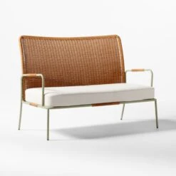 Colombe Green Metal And Rattan Outdoor Loveseat With Ivory Sunbrella® Cushions 8 Colombe Green Metal And Rattan Outdoor Loveseat With Ivory Sunbrella® Cushions -Furniture Sales Store ColombeVertLoveseat3QSSS23