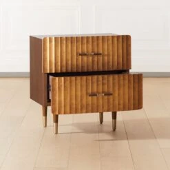 Crimped 2-Drawer Gold Leaf Nightstand 10 Crimped 2-Drawer Gold Leaf Nightstand -Furniture Sales Store CrimpedGldLeafNightstandAV2SHF20 1x1