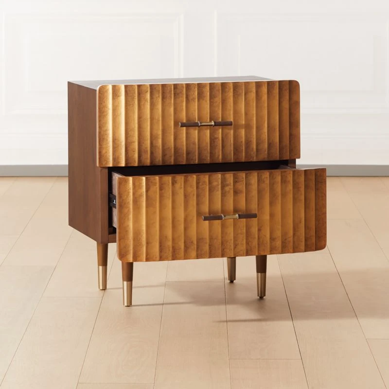 Crimped 2-Drawer Gold Leaf Nightstand 3 Crimped 2-Drawer Gold Leaf Nightstand - Image 3