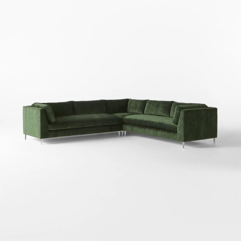 Decker 3-Piece L-Shaped Green Performance Velvet Sectional Sofa 3 Decker 3-Piece L-Shaped Green Performance Velvet Sectional Sofa - Image 3