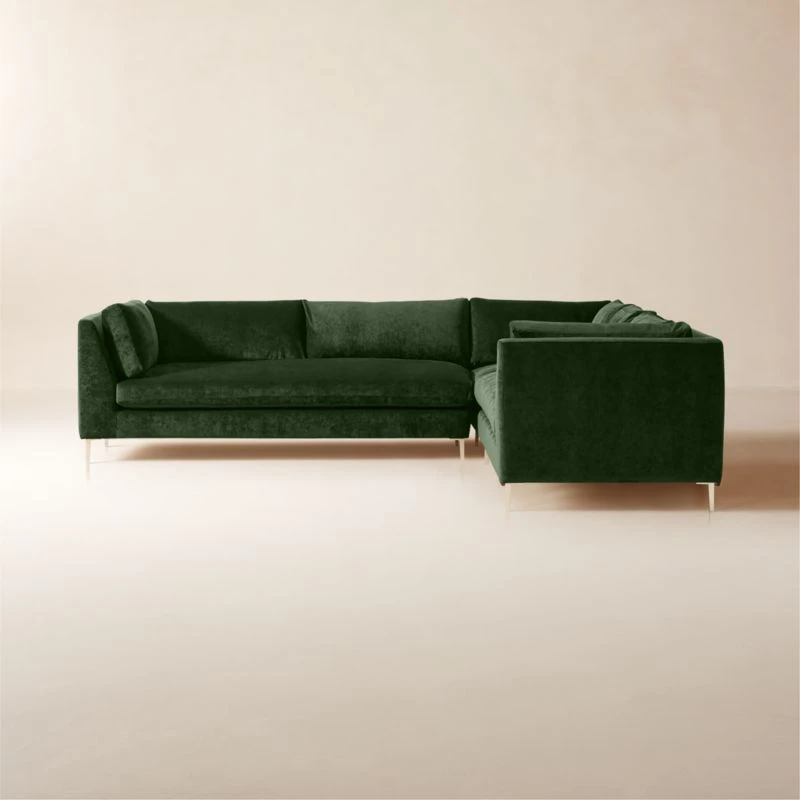 Decker 3-Piece L-Shaped Green Performance Velvet Sectional Sofa 1 Decker 3-Piece L-Shaped Green Performance Velvet Sectional Sofa