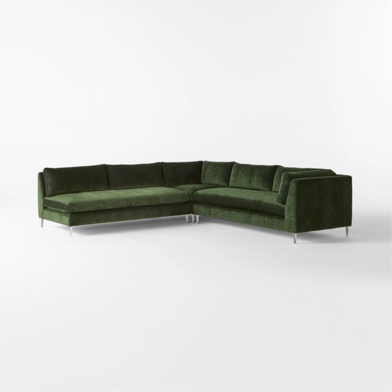 Decker 3-Piece L-Shaped Green Performance Velvet Sectional Sofa With Right Arm 3 Decker 3-Piece L-Shaped Green Performance Velvet Sectional Sofa With Right Arm - Image 3
