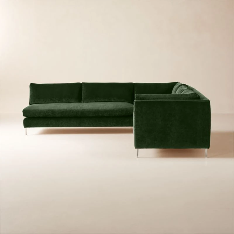 Decker 3-Piece L-Shaped Green Performance Velvet Sectional Sofa With Right Arm 1 Decker 3-Piece L-Shaped Green Performance Velvet Sectional Sofa With Right Arm