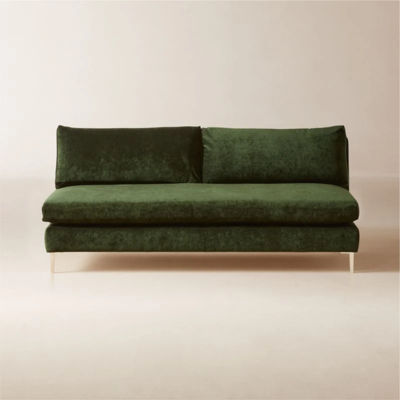 Decker Green Performance Velvet Armless Loveseat 1 Decker Green Performance Velvet Armless Loveseat