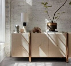 Dorset Lacquered White Linen Credenza -Furniture Sales Store DorsetLinenCredenzaJL19