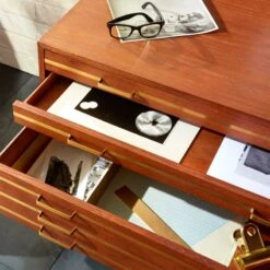 Inline Oak Wood 4-Drawer File Cabinet With Brass Handles 12 Inline Oak Wood 4-Drawer File Cabinet With Brass Handles -Furniture Sales Store FSBrassInlineFileDrawersROF17