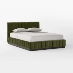 Forte Channeled Green Velvet Queen Bed -Furniture Sales Store ForteGreenQueenBed3QSSF22
