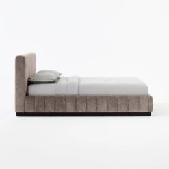 Forte Channeled Grey Velvet Queen Bed -Furniture Sales Store ForteGreyLushNickelQBedSDSSS21