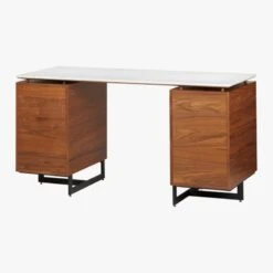 Fullerton 6-Drawer Walnut Wood Desk With White Marble Top -Furniture Sales Store FullertonMdlrDskW2Drwrs3QBS18