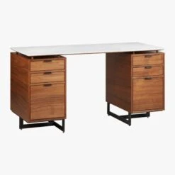 Fullerton 6-Drawer Walnut Wood Desk With White Marble Top -Furniture Sales Store FullertonMdlrDskW2Drwrs3QFS18