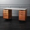 Fullerton 6-Drawer Walnut Wood Desk With White Marble Top