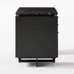 Fullerton 6-Drawer Black Oak Wood Desk With Black Marble Top -Furniture Sales Store FullertonModBkDkW2BkDrwSDF20