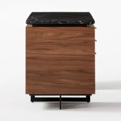 Fullerton 6-Drawer Walnut Wood Desk With Black Marble Top -Furniture Sales Store FullertonModBkDkW2WltDrwSDF20