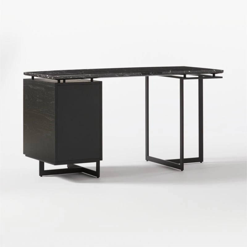 Fullerton 3-Drawer Black Metal And Oak Wood Desk With Black Marble Top 7 Fullerton 3-Drawer Black Metal And Oak Wood Desk With Black Marble Top - Image 7