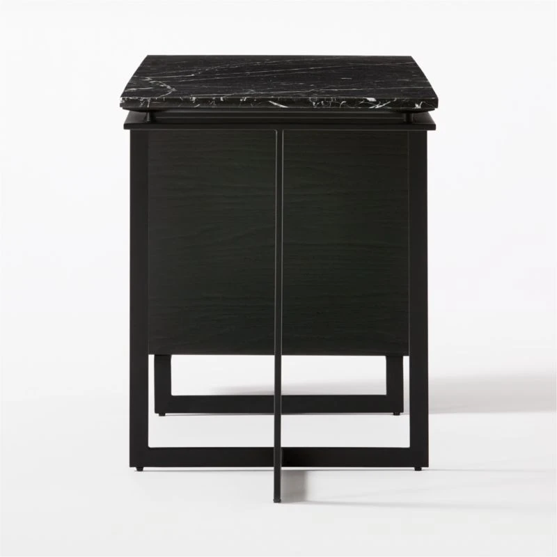 Fullerton 3-Drawer Black Metal And Oak Wood Desk With Black Marble Top 6 Fullerton 3-Drawer Black Metal And Oak Wood Desk With Black Marble Top - Image 6