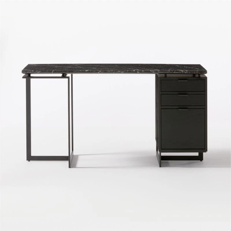Fullerton 3-Drawer Black Metal And Oak Wood Desk With Black Marble Top 5 Fullerton 3-Drawer Black Metal And Oak Wood Desk With Black Marble Top - Image 5