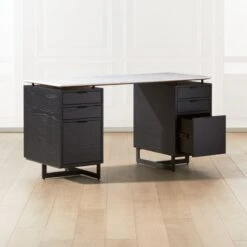 Fullerton 6-Drawer Black Oak Wood Desk With White Marble Top 9 Fullerton 6-Drawer Black Oak Wood Desk With White Marble Top -Furniture Sales Store FullertonModWtDkW2BkDrwAV2SHF20 1x1