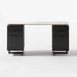 Fullerton 6-Drawer Black Oak Wood Desk With White Marble Top 10 Fullerton 6-Drawer Black Oak Wood Desk With White Marble Top -Furniture Sales Store FullertonModWtDkW2BkDrwSOF20