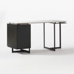 Fullerton 3-Drawer Black Metal And Oak Wood With White Marble Top -Furniture Sales Store FullertonModWtDkWBkDrNLg3QBF20