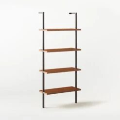Helix Walnut Wood Wall Mount Bookshelf 70'' -Furniture Sales Store Helix70inWalnutBookcase3QSSS21