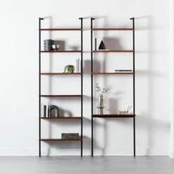 Helix Walnut Wood Wall Mount Bookshelf 96'' -Furniture Sales Store HelixTallBookcaseNDeskFHS20 1x1