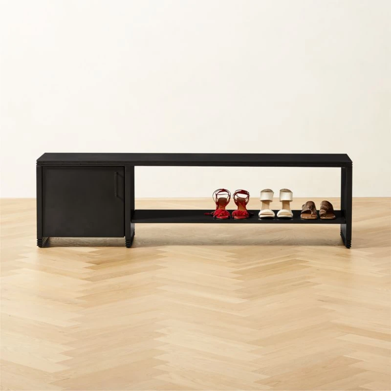 Hendricks Black Metal Shoe Storage Bench 2 Hendricks Black Metal Shoe Storage Bench - Image 2