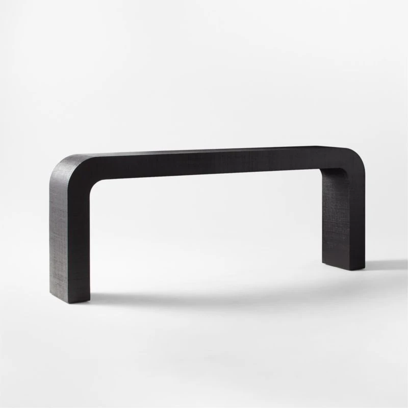 Horseshoe Black Lacquered Linen Console Table 80'' 4 Horseshoe Black Lacquered Linen Console Table 80'' - Image 4