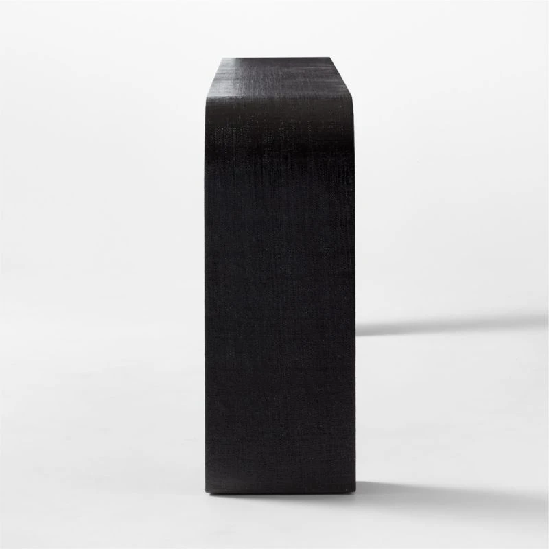 Horseshoe Black Lacquered Linen Console Table 80'' 5 Horseshoe Black Lacquered Linen Console Table 80'' - Image 5