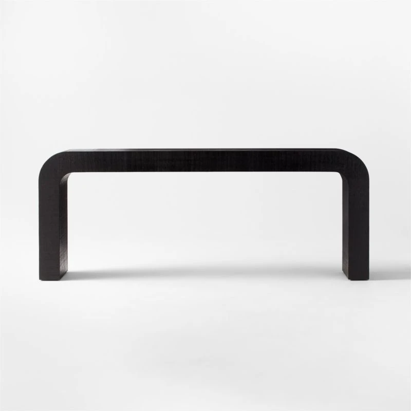Horseshoe Black Lacquered Linen Console Table 80'' 3 Horseshoe Black Lacquered Linen Console Table 80'' - Image 3