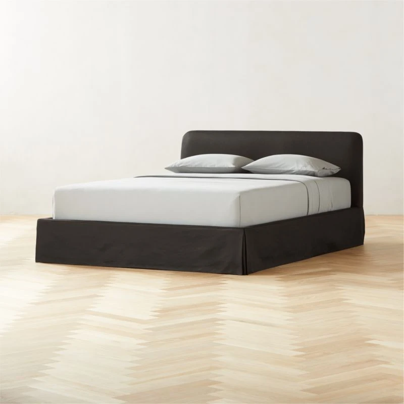 Pullover Slipcover Black Sateen Queen Bed 2 Pullover Slipcover Black Sateen Queen Bed - Image 2