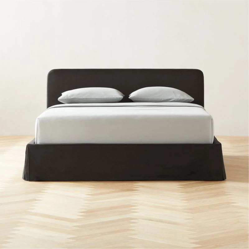 Pullover Slipcover Black Sateen Queen Bed 1 Pullover Slipcover Black Sateen Queen Bed