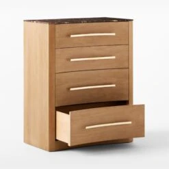 Kingsbury Tall 4-Drawer Curved Oak Wood Dresser With Marble Top -Furniture Sales Store KingsburyCrvdMrblChest3QAVSSF22