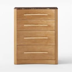 Kingsbury Tall 4-Drawer Curved Oak Wood Dresser With Marble Top -Furniture Sales Store KingsburyCrvdMrblChestSOSSF22