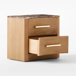 Kingsbury 2-Drawer Curved Oak Wood Nightstand With Marble Top -Furniture Sales Store KingsburyCrvdMrblNghtstnd3QAVSSF22
