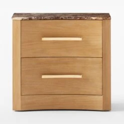 Kingsbury 2-Drawer Curved Oak Wood Nightstand With Marble Top -Furniture Sales Store KingsburyCrvdMrblNghtstndSOSSF22