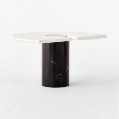 Liguria Rounded White Marble Side Table With Black Marble Base 11 Liguria Rounded White Marble Side Table With Black Marble Base -Furniture Sales Store LiguriaWtTopBkBsTable3QBSSF22