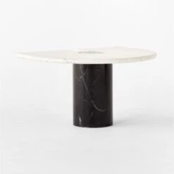 Liguria Rounded White Marble Side Table With Black Marble Base 9 Liguria Rounded White Marble Side Table With Black Marble Base -Furniture Sales Store LiguriaWtTopBkBsTable3QSSF22