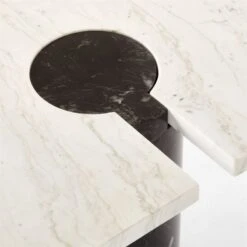 Liguria Rounded White Marble Side Table With Black Marble Base 12 Liguria Rounded White Marble Side Table With Black Marble Base -Furniture Sales Store LiguriaWtTopBkBsTableAVSSF22