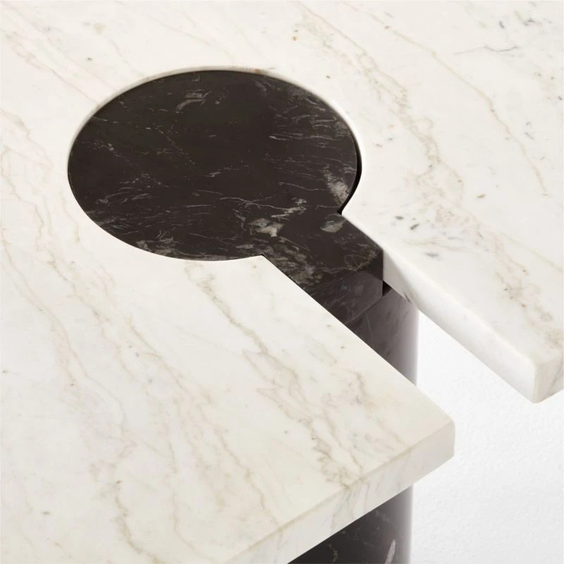 Liguria Rounded White Marble Side Table With Black Marble Base 6 Liguria Rounded White Marble Side Table With Black Marble Base - Image 6