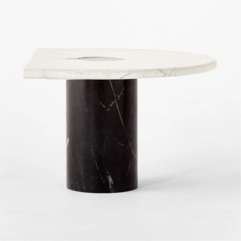 Liguria Rounded White Marble Side Table With Black Marble Base 4 Liguria Rounded White Marble Side Table With Black Marble Base - Image 4