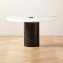 Liguria Rounded White Marble Side Table With Black Marble Base