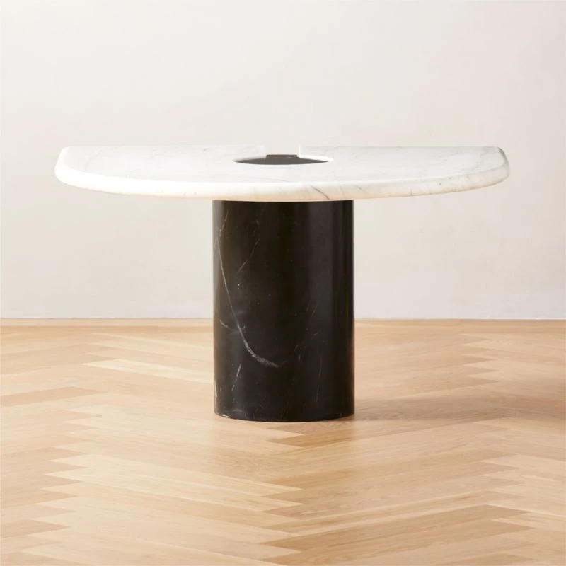 Liguria Rounded White Marble Side Table With Black Marble Base 1 Liguria Rounded White Marble Side Table With Black Marble Base