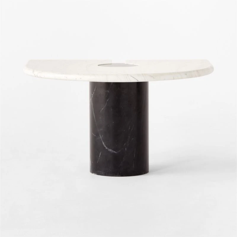 Liguria Rounded White Marble Side Table With Black Marble Base 2 Liguria Rounded White Marble Side Table With Black Marble Base - Image 2