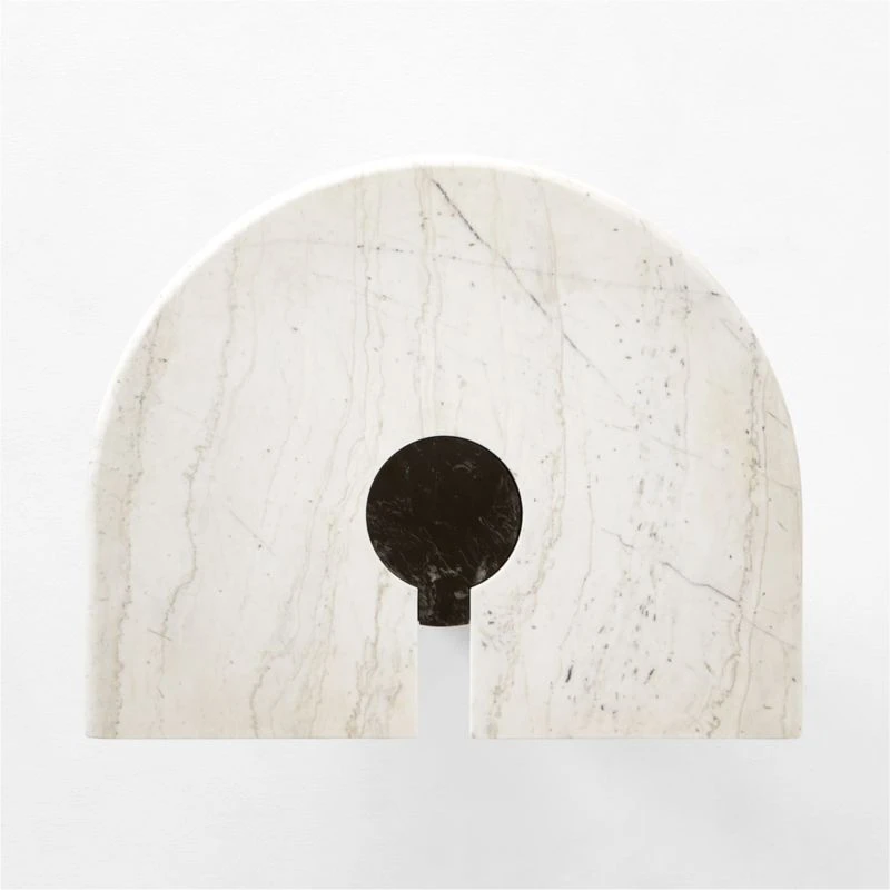 Liguria Rounded White Marble Side Table With Black Marble Base 7 Liguria Rounded White Marble Side Table With Black Marble Base - Image 7