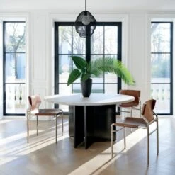 Surf Sling Brown Leather Dining Chair -Furniture Sales Store MarianaWhiteWashRoundTeakAG21 1x1