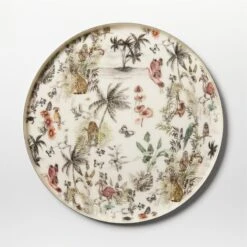 Jungle Print Round Serving Tray 8 Jungle Print Round Serving Tray -Furniture Sales Store MidnightJnglEnmlSrvngTryF20