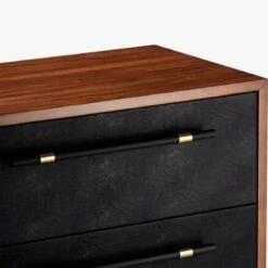 Oberlin 4-Drawer Black Leather And Wood Dresser -Furniture Sales Store OberlinLowDresserAV2S18