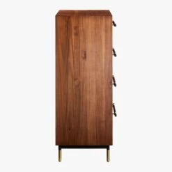 Oberlin Tall 4-Drawer Black Leather And Wood Dresser -Furniture Sales Store OberlinTallChestSDS18